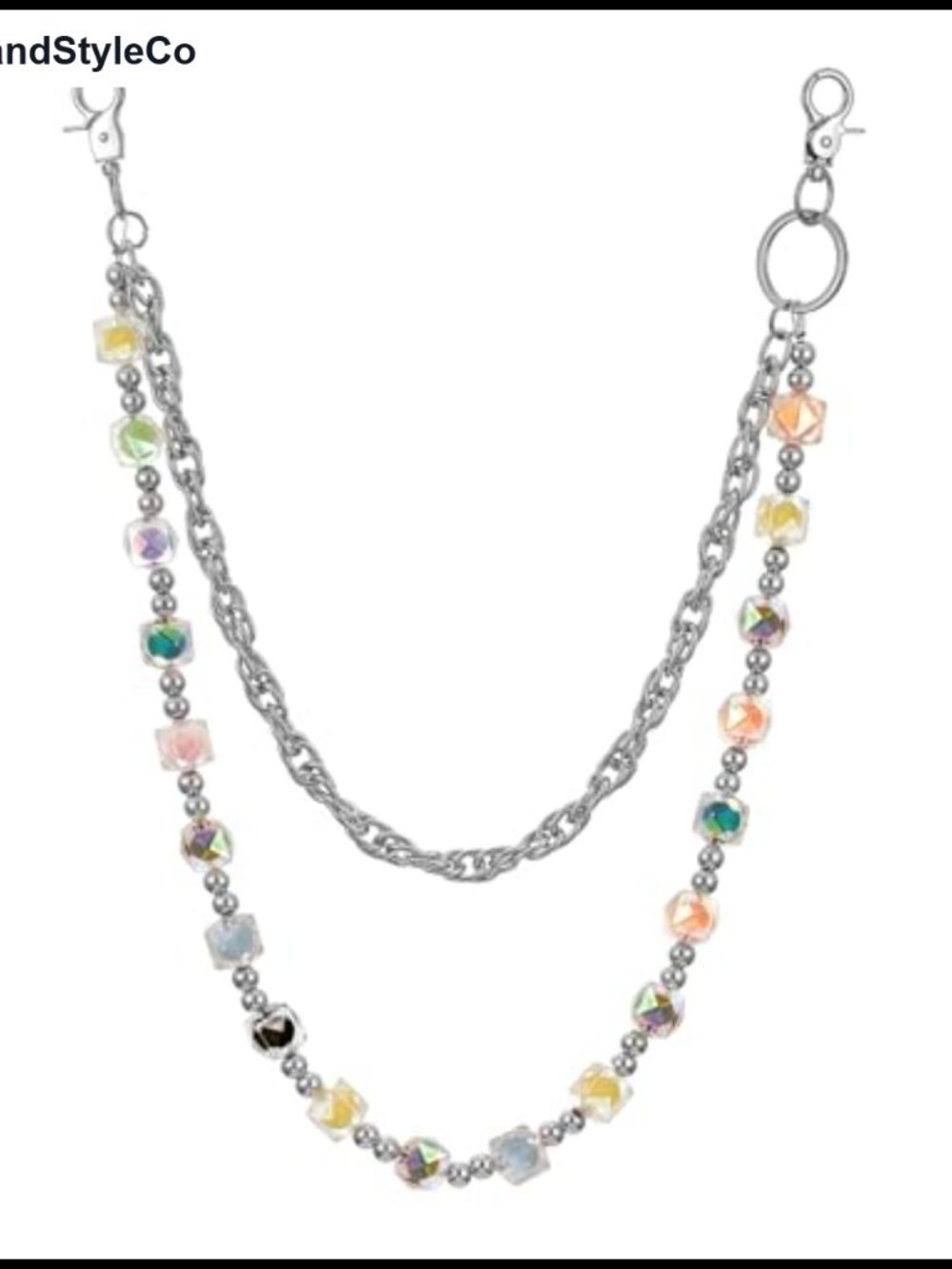 Crystal Beaded Bag Charm Double Layer Keychain Purse Accessory